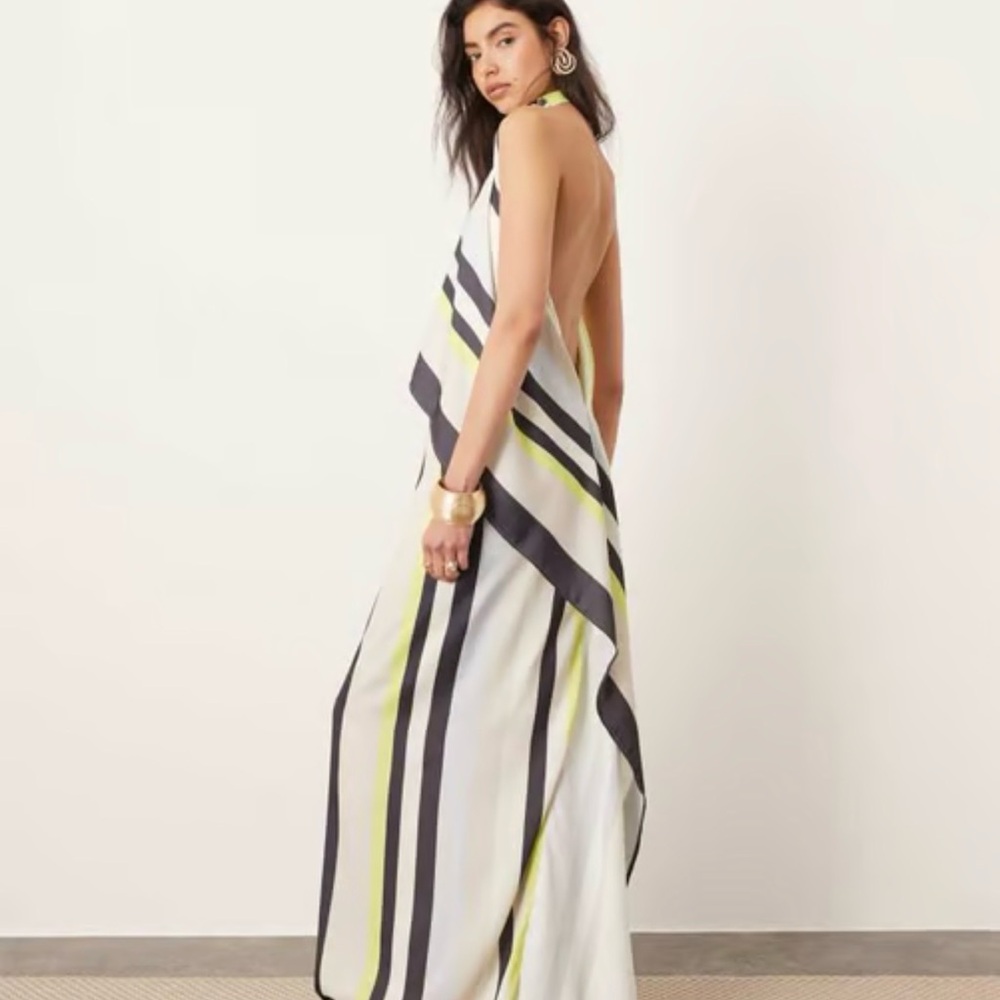 ASOS Sleeveless Halter Maxi Dress in White, Slate and Green-Yellow - Picture 3 of 5